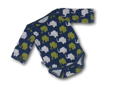 Babybody Elefantenparade grün Langarm, 44 - 92 - Tollpatsch Stoffe und Handmade