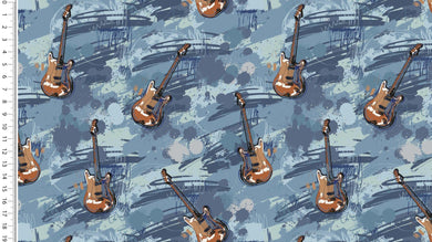 Baumwolljersey Rock Guitar blau - Tollpatsch Stoffe und Handmade