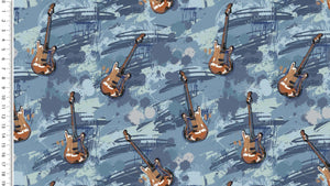 Baumwolljersey Rock Guitar blau - Tollpatsch Stoffe und Handmade