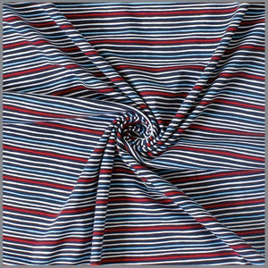 Baumwolljersey schmale Streifen dunkelblau / rot - Tollpatsch Stoffe und Handmade
