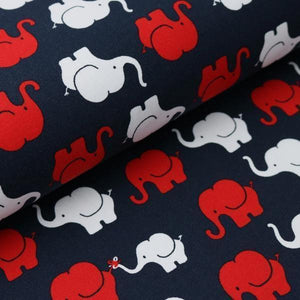 Elefantenparade, Elefanten, Baumwolljersey, blau / rot - Tollpatsch Stoffe und Handmade
